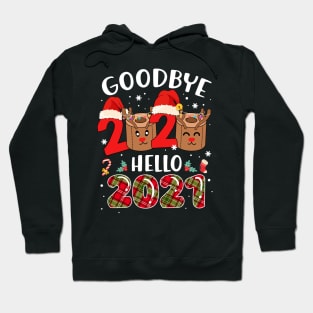 Goodbye 2020 Hello 2021 Santa's Hat Candy Cane Snowflakes Reindeer Face Mask Gift Christmas & Happy New Year 2021 Hoodie